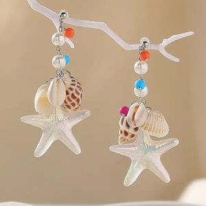 🐚Nautical Starfish &Shell Beaded post,Drop Dangle Earrings